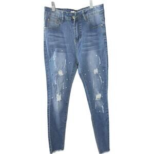 NEW NALI COLLECTION women's rhinestone distressed jeggings in blue